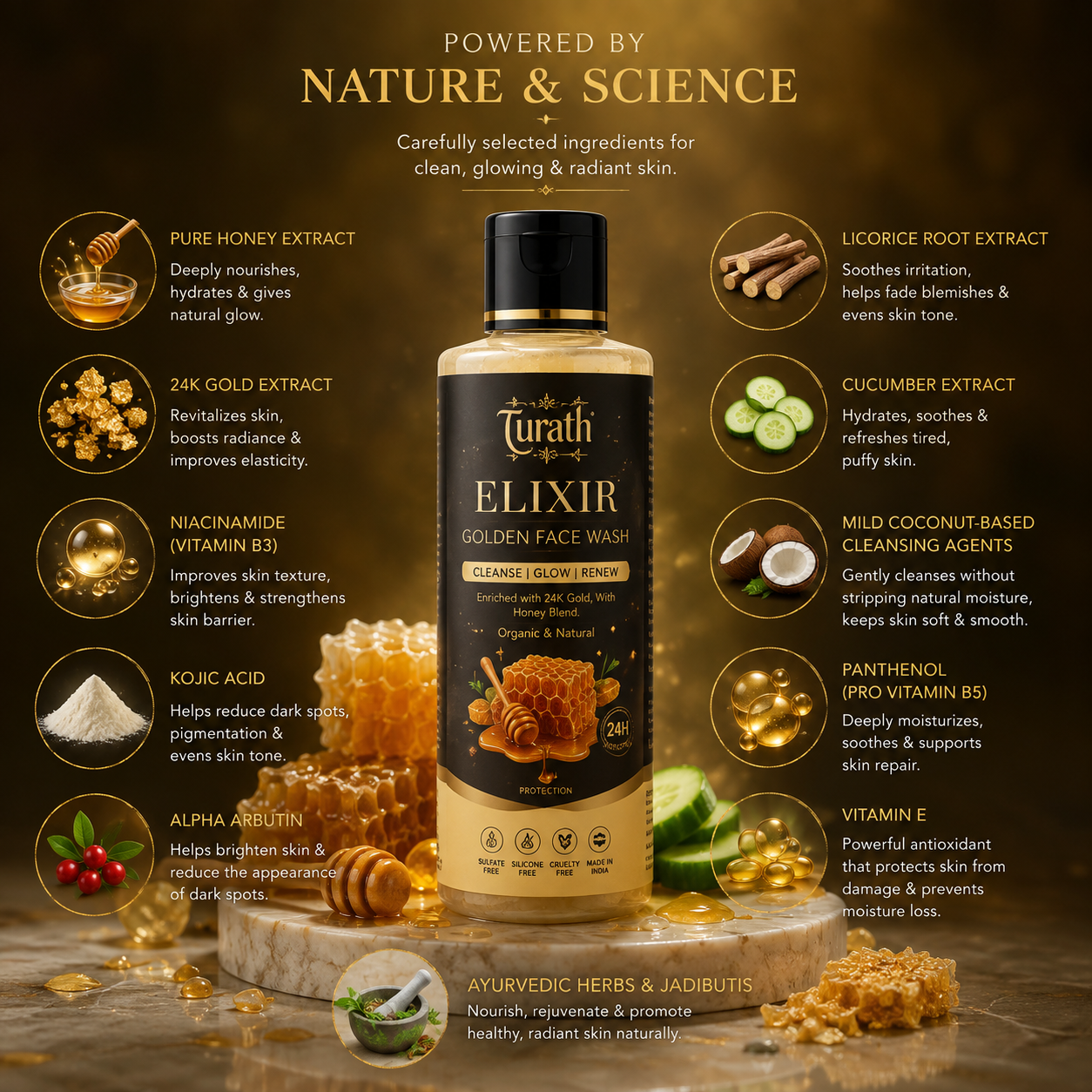 Turath Care Elixir Golden Face Wash bottle
