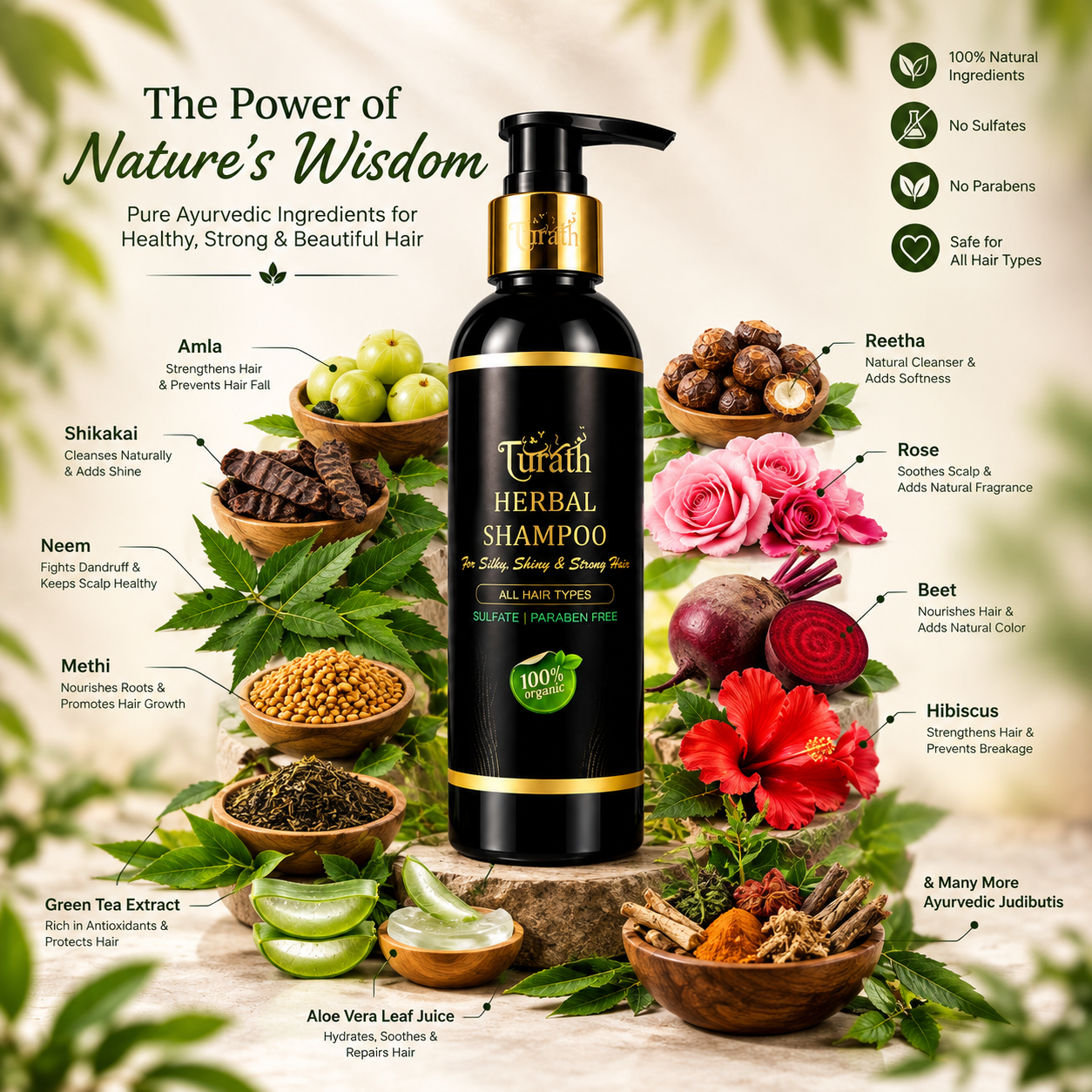 Turath Care Herbal Shampoo With Ingredients